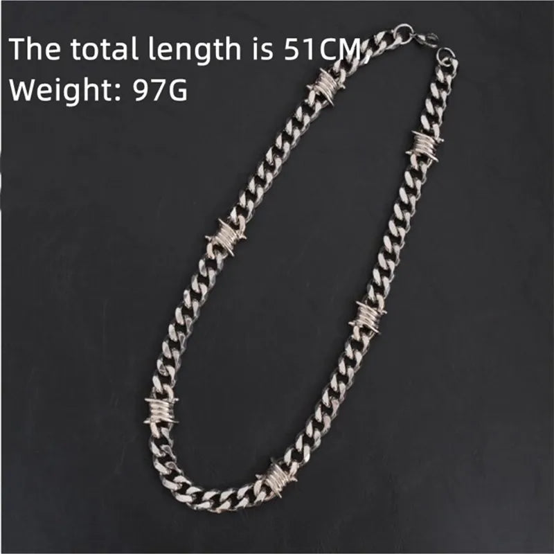 Unique Cuban Link Chain Thorns Choker Necklace Punk Gothic Heavy Thick Barbed Wire Stainless Steel Unisex 50CM