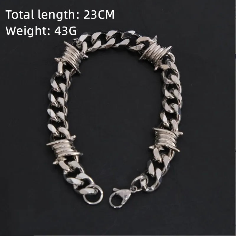 Unique Cuban Link Chain Thorns Choker Necklace Punk Gothic Heavy Thick Barbed Wire Stainless Steel Unisex 50CM